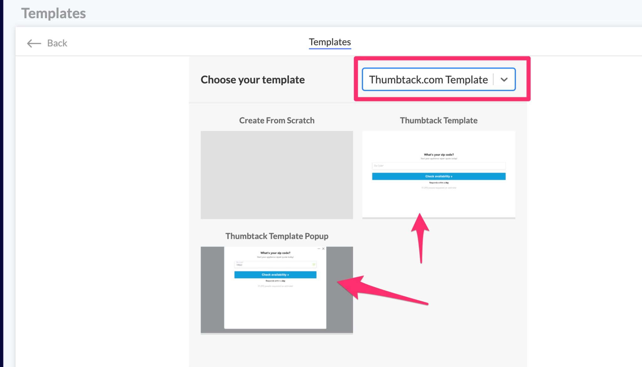 choose your thumbtack template