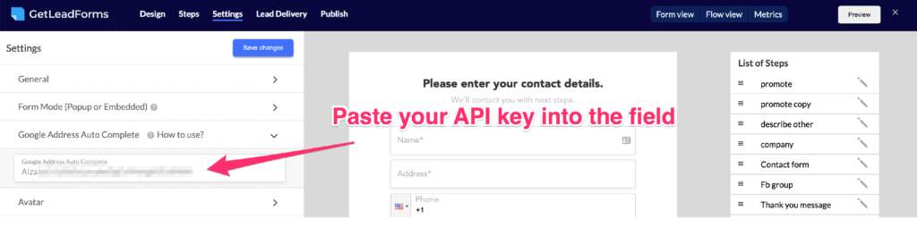lead gen form with address auto complete