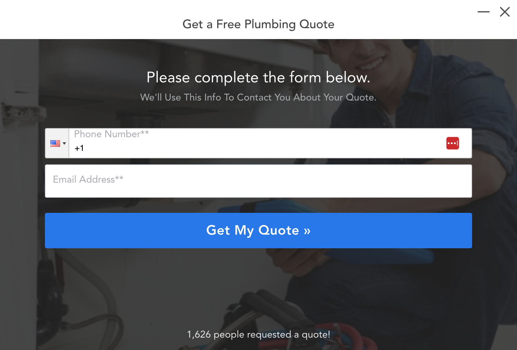 plumbing lead form with personal info