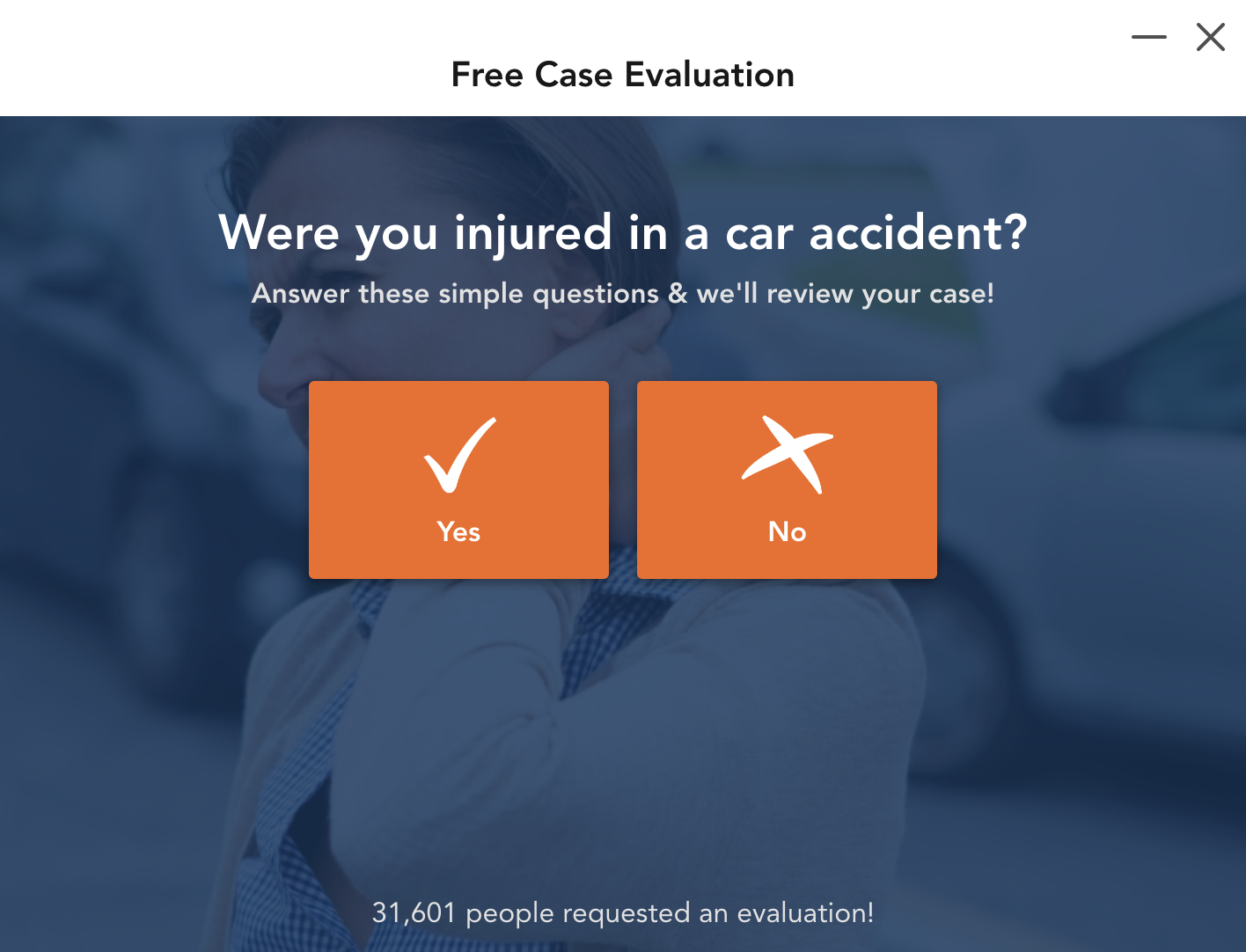 personal injury exit popup