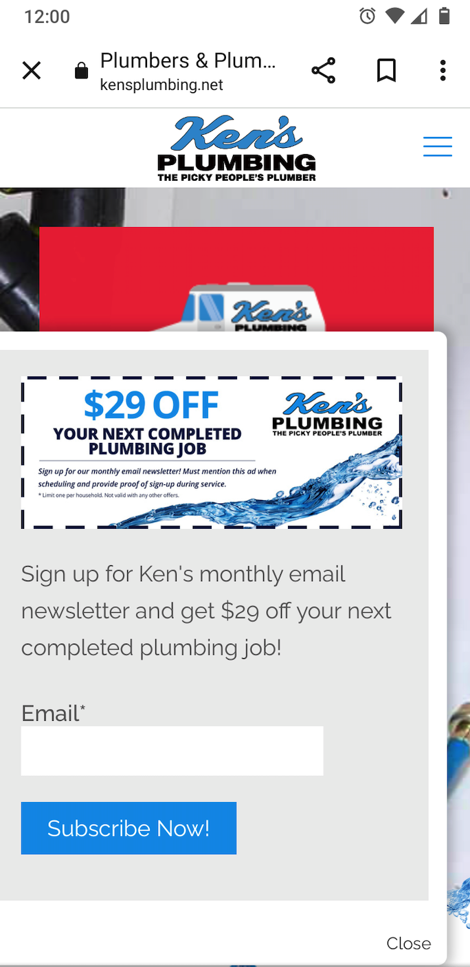 kens plumbing exit popup