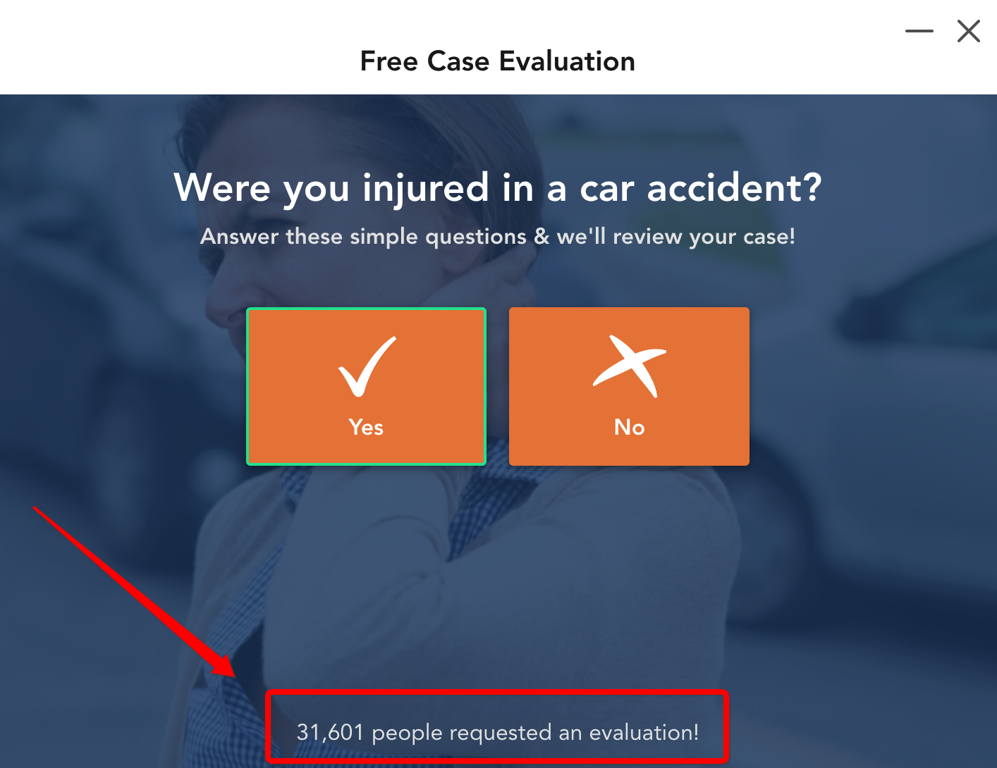 personal injury exit popup soical proof