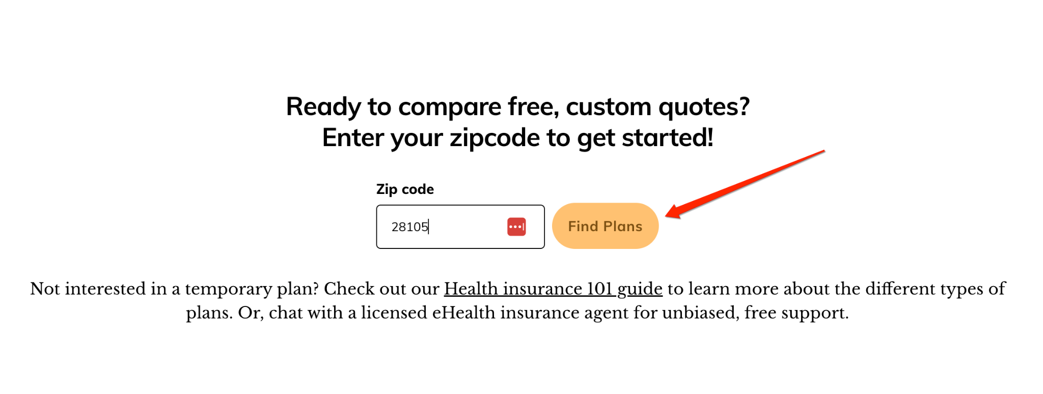 ehealth insurance zip code 