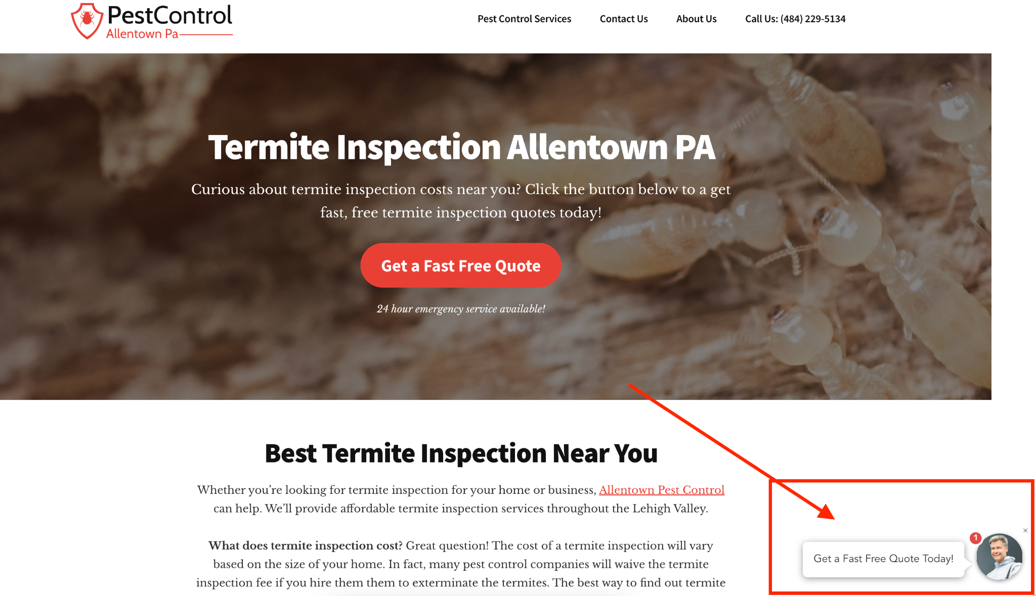 termite inspection onsite message