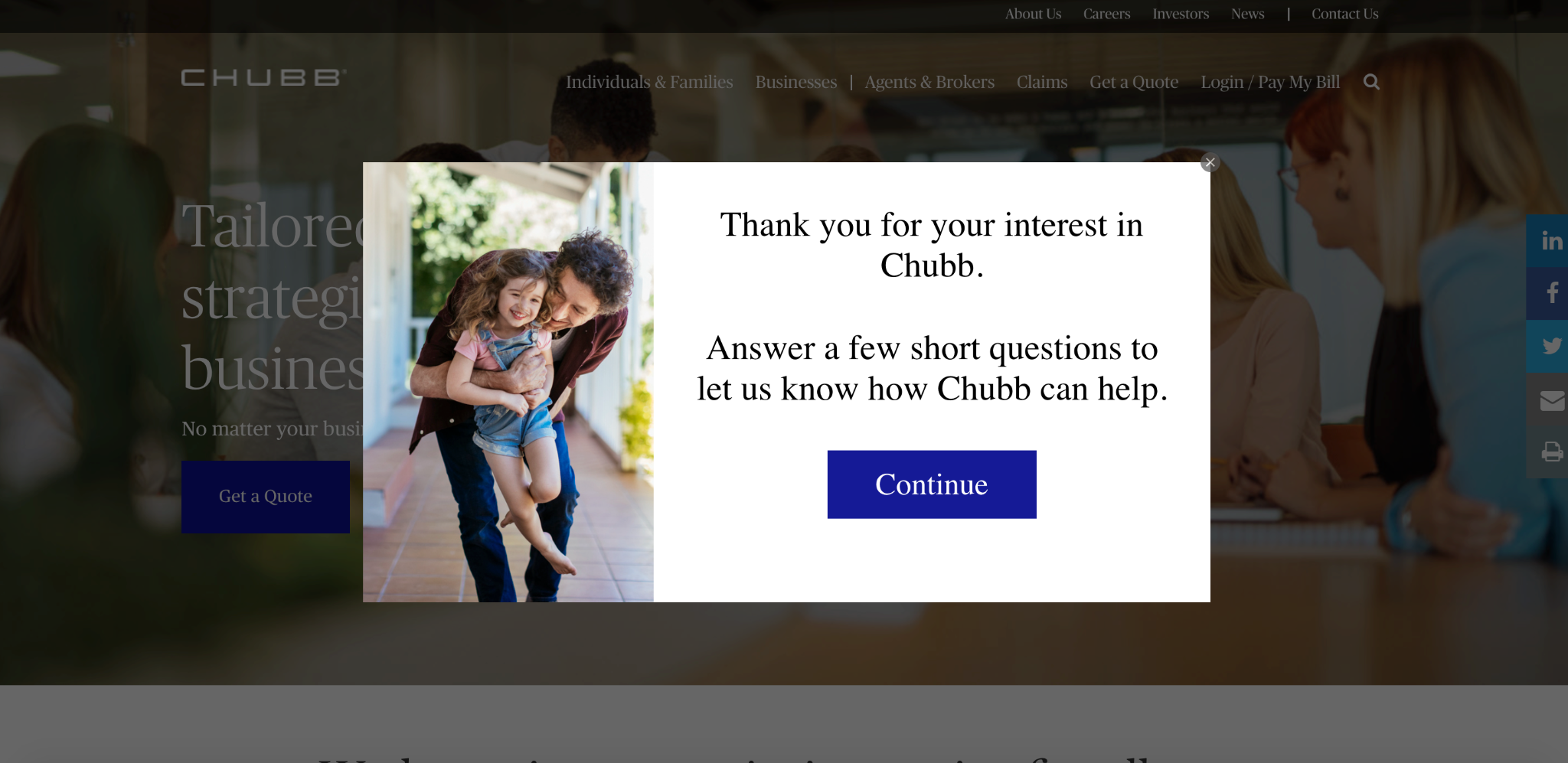Chubb insurance exit popups