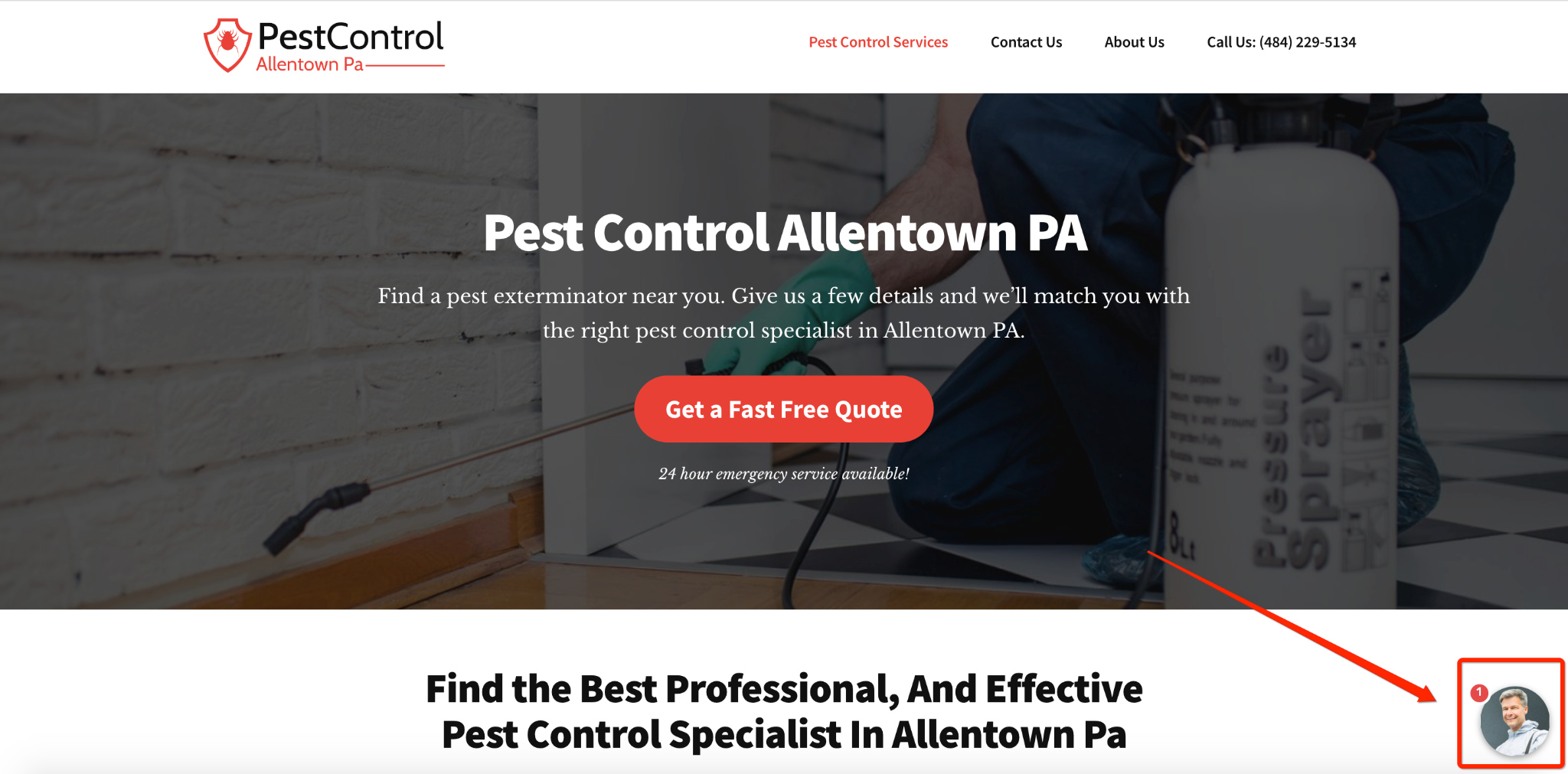 pest control lead generation site with onsite message feature