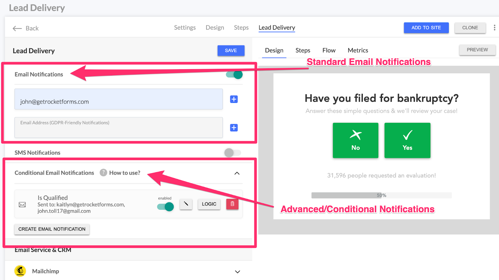 lead routing conditional email notifications 