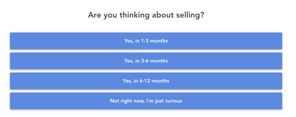 home valuation survey asking when you're thinking of selling