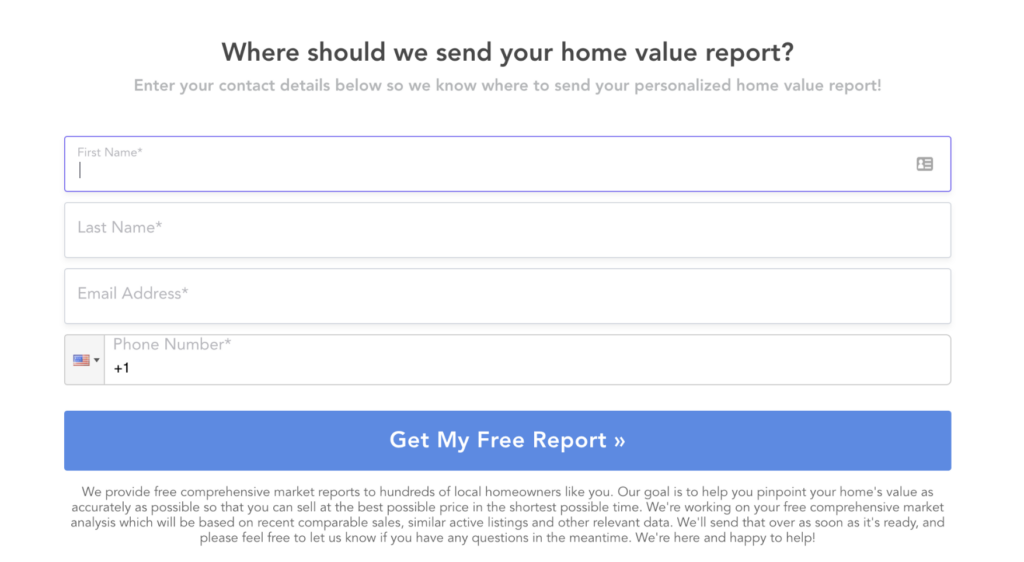 home valuation survey capturing contact details at the end