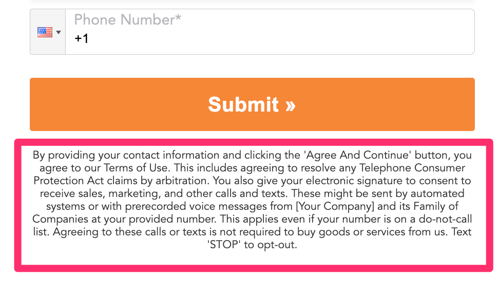example of what TCPA consent looks like in a form